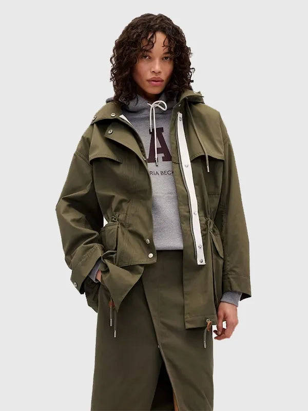 Gap x Victoria Beckham Parka Jacket Jacket unisex detail view 2 | Dash Racegear — Victoria Beckham Gap 2026 khaki green parka, minimalist jacket for modern everyday streetwear.