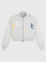 Parke Birthday Drop 2026 Patchwork Mockneck Jacket Jacket unisex front product view | Dash Racegear — Unisex Parke 2026 Birthday Drop Patchwork Zip Up Fleece Mockneck Jacket in Heather Grey with cozy warmth and everyday comfort.