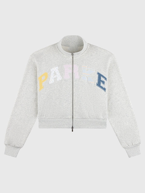 Parke Birthday Drop 2026 Patchwork Mockneck Jacket Jacket unisex front product view | Dash Racegear — Unisex Parke 2026 Birthday Drop Patchwork Zip Up Fleece Mockneck Jacket in Heather Grey with cozy warmth and everyday comfort.