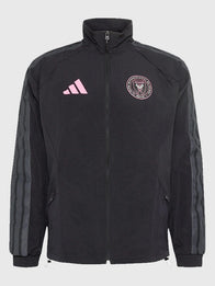 Adidas Inter Miami CF Anthem Jacket Jacket unisex detail view 4 | Dash Racegear — Unisex Inter Miami CF Adidas Black Anthem Jacket, sleek team jacket with bold logo perfect for match day.