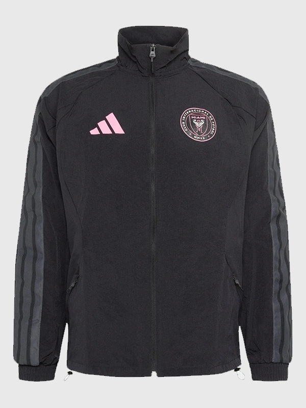 Adidas Inter Miami CF Anthem Jacket Jacket unisex detail view 4 | Dash Racegear — Unisex Inter Miami CF Adidas Black Anthem Jacket, sleek team jacket with bold logo perfect for match day.