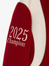 Paris Saint-Germain Walk in Paris Varsity Jacket Varsity Jacket unisex detail view 5 | Dash Racegear — Paris Saint‑Germain Walk in Paris 2026 red wool varsity jacket with bold patches and ribbed cuffs for fan style.