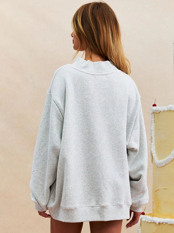 Parke Birthday Drop Graphic Mockneck Fashion Apparel unisex detail view 2 | Dash Racegear — Heather grey Parke Birthday Drop graphic mockneck fleece sweatshirt featuring a relaxed unisex fit and modern style.
