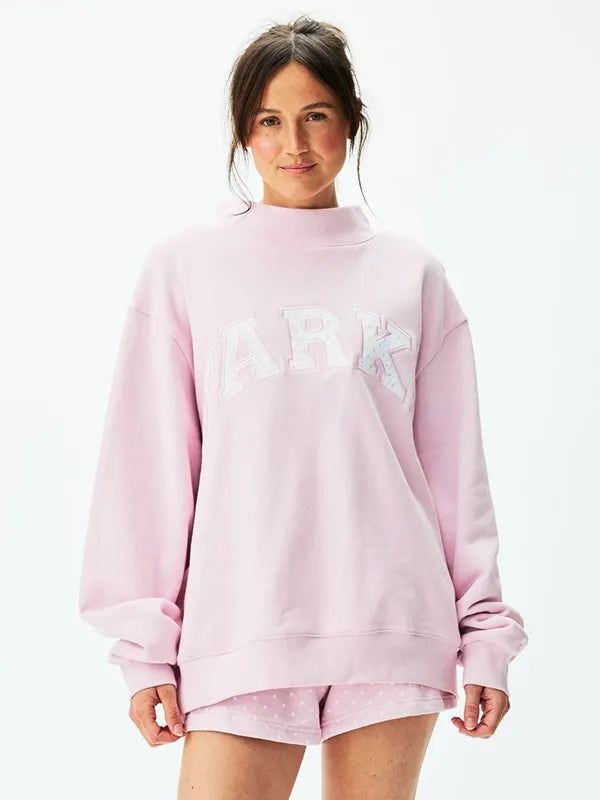 Parke Polka Dot Letter Varsity Mockneck Sweatshirt Sweatshirt unisex detail view 6 | Dash Racegear — 2026 Parke sweatshirt recreated in pastel pink with dotted motif framing oversized alphabet patches