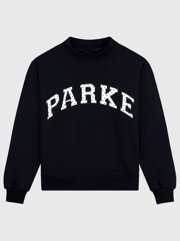Parke Polka Dot Letter Varsity Mockneck Sweatshirt Sweatshirt unisex detail view 3 | Dash Racegear — 2026 Parke sweatshirt recreated in black with contrast dot pattern and stitched varsity characters