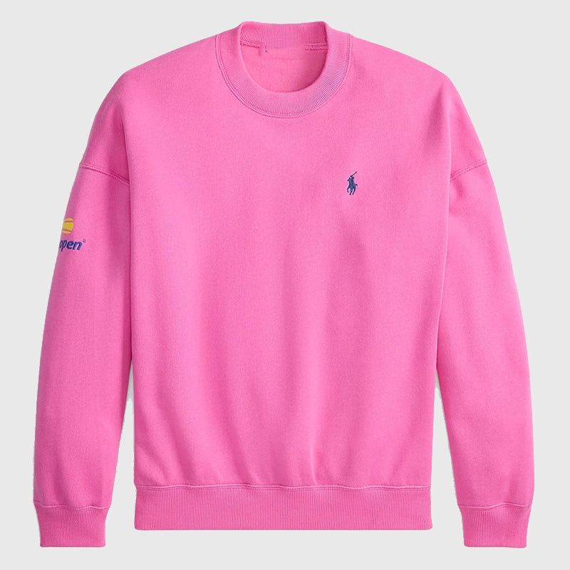Polo Ralph Lauren US Open Crewneck Fleece Sweatshirt Sweatshirt unisex detail view 2 | Dash Racegear — Polo Ralph Lauren US Open 2025 crewneck sweatshirt in soft pink fleece material.