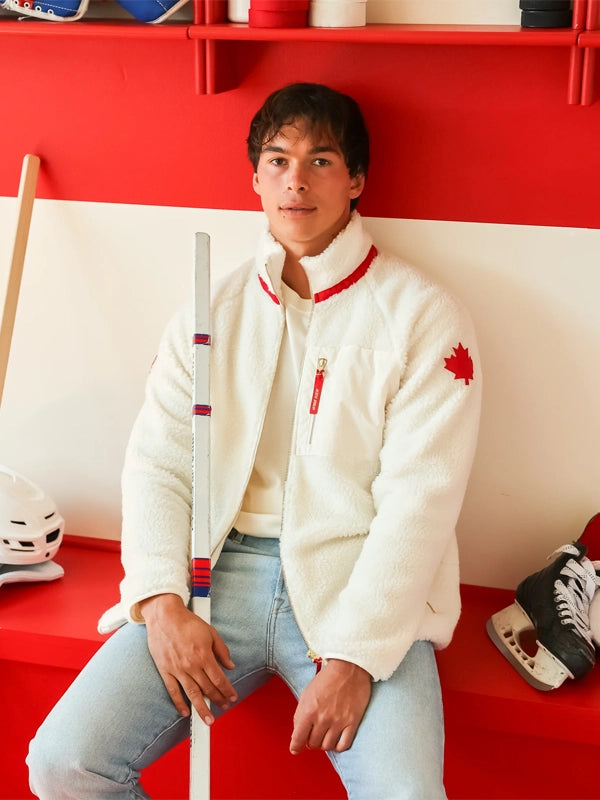 Province of Canada x Heated Rivalry Fleece Jacket Jacket unisex detail view 10 | Dash Racegear — 2026 cream sherpa fleece jacket combining soft texture, comfort, and modern streetwear style