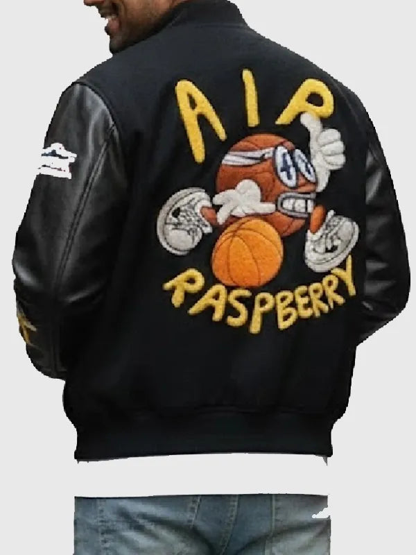 Raspberry Hills x Nike Varsity Jacket Varsity Jacket unisex detail view 4 | Dash Racegear — Men’s and women’s Raspberry Hills x Nike black varsity jacket with contrast trim and bold team-inspired flair.