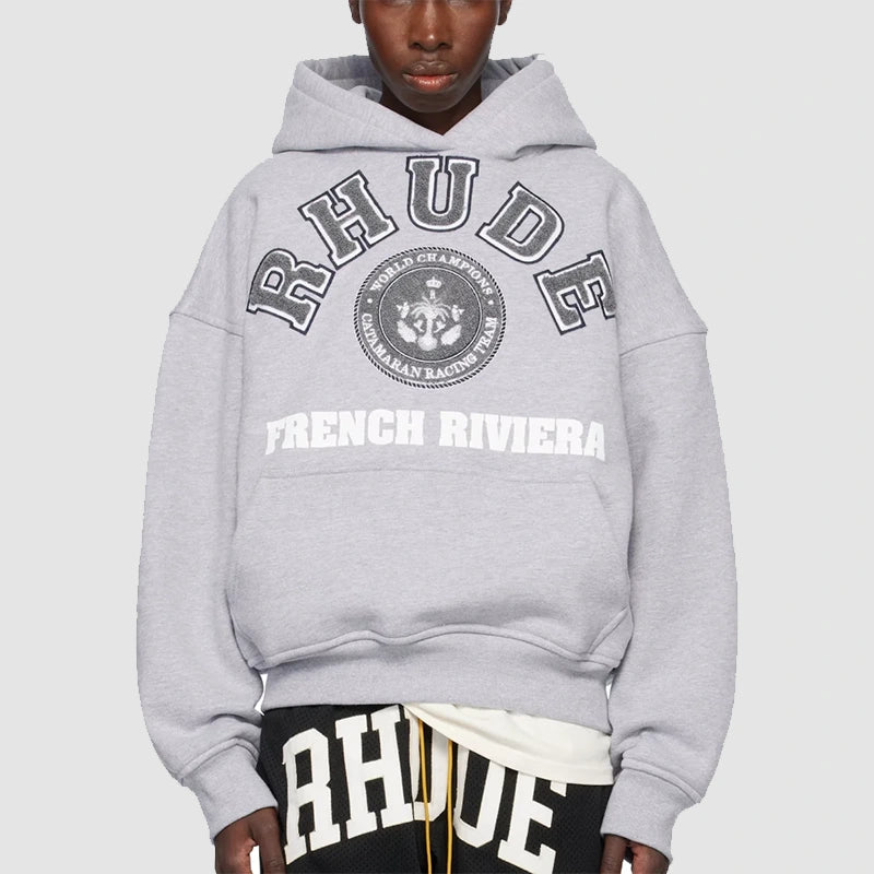 Rhude French Riviera Patch Hoodie Hoodie unisex detail view 3 | Dash Racegear — Rhude Riviera Patch Hoodie – Luxe Comfort Meets Street Culture