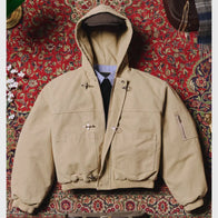 Shinzo Shige 15oz Canvas Clasp Beige Bomber Jacket Bomber Jacket unisex front product view | Dash Racegear — Shinzo Shige beige canvas bomber jacket showcasing clasp closure elegance