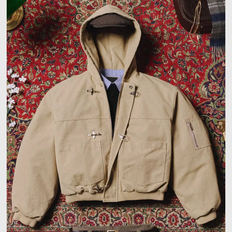 Shinzo Shige 15oz Canvas Clasp Beige Bomber Jacket Bomber Jacket unisex front product view | Dash Racegear — Shinzo Shige beige canvas bomber jacket showcasing clasp closure elegance