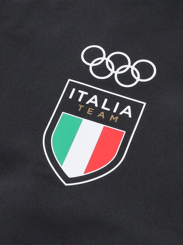 Winter Olympics 2026 Team Italy EA7 Emporio Armani Tech Jacket Jacket unisex detail view 4 | Dash Racegear — Milano Cortina 2026 Italy Olympic jacket in black, EA7 Emporio Armani Team Italy puffer for winter sports, casual, and fan wear.