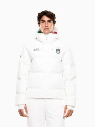 Sergio Mattarella 2026 Winter Olympics Team Italy Jacket Jacket unisex detail view 3 | Dash Racegear — Milano Cortina 2026 EA7 Emporio Armani white puffer, parachute-style jacket for Team Italy, perfect for chilly adventures.