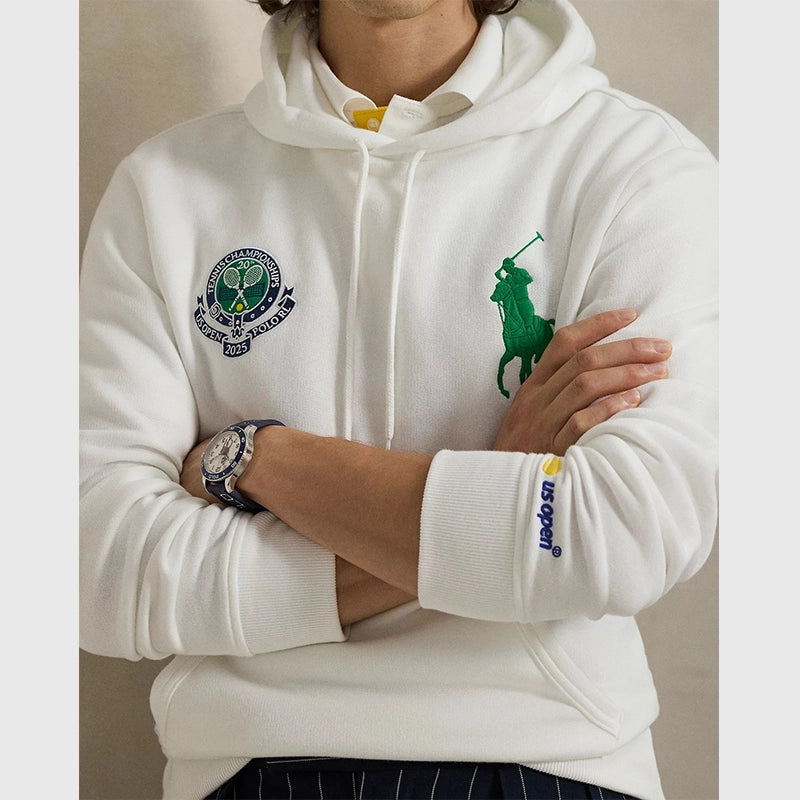 Ralph Lauren US Open 20th Anniversary Hoodie Hoodie unisex detail view 3 | Dash Racegear — US Open 20th anniversary hoodie by Polo Ralph Lauren in premium white fleece