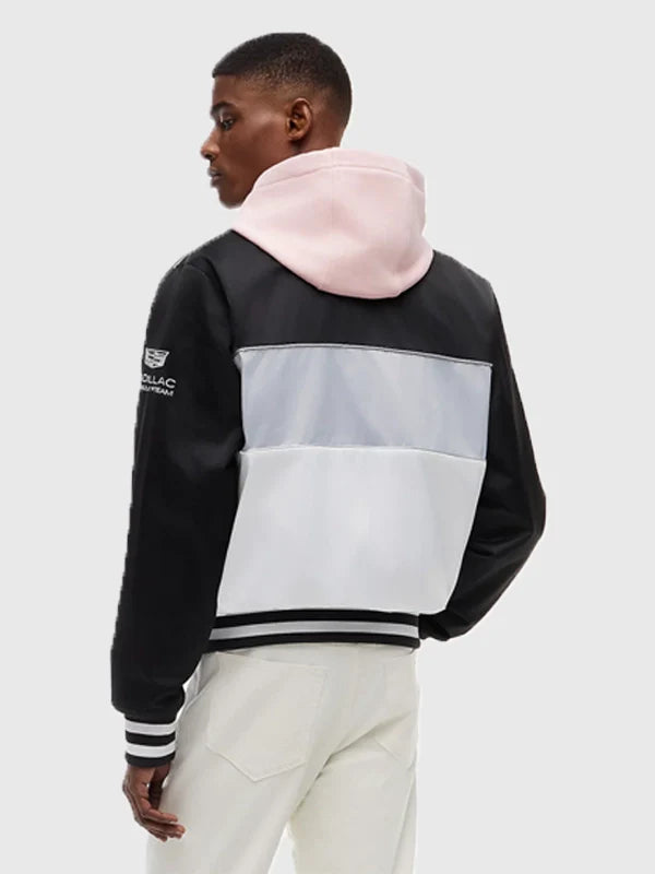 Tommy Hilfiger x Cadillac F1 Team Miami Varsity Jacket Varsity Jacket unisex detail view 2 | Dash Racegear — Tommy Hilfiger Cadillac F1 Team Miami Varsity Jacket 2026 Black White features ribbed cuffs and logo detailing for men & women street style