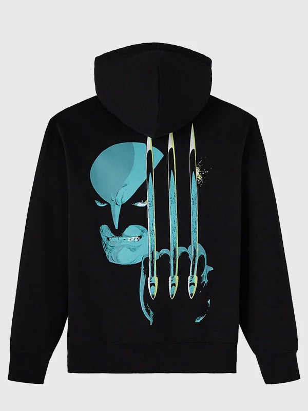 OVO x Marvel Wolverine Hoodie Hoodie unisex front product view | Dash Racegear — OVO x Marvel Wolverine Black Hoodie with iconic Marvel graphic and relaxed fit, ideal for comic fans and streetwear enthusiasts.
