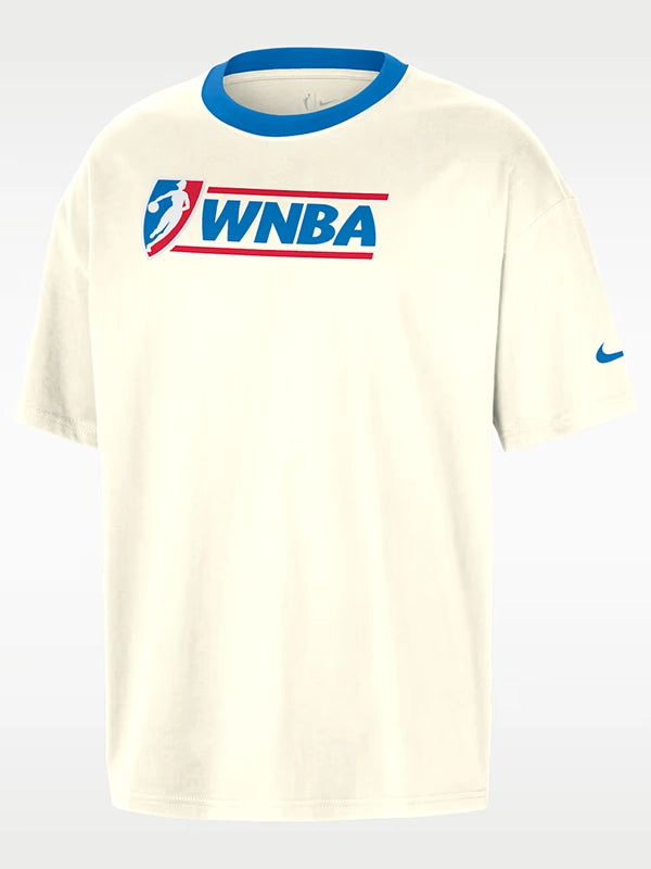 WNBA Legends Nike 30 Ringer T-Shirt Shirt unisex front product view | Dash Racegear — Unisex WNBA Nike Legends 30th Anniversary cream relaxed fit ringer T-shirt for casual sporty streetwear style.