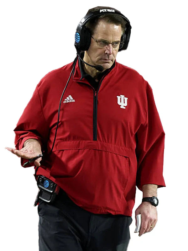 Curt Cignetti 2025 Playoffs Hoosiers Short Sleeve Jacket Jacket unisex detail view 7 | Dash Racegear — Coach Curt Cignetti Indiana Hoosiers Short Sleeve Jacket, Adidas 1/4 zip in red, lightweight and versatile.
