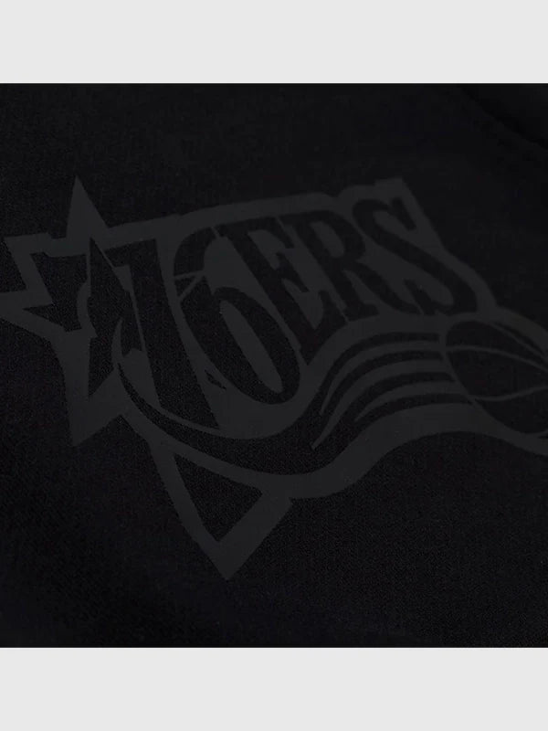 Allen Iverson 76ers x Mitchell & Ness Playmaker Hoodie Hoodie unisex detail view 3 | Dash Racegear — Mitchell & Ness black fleece hoodie featuring Allen Iverson, perfect for 76ers fan style.