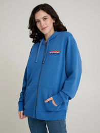 Stranger Things Wrangler Eleven Hoodie Hoodie unisex detail view 3 | Dash Racegear — Fans wear the Wrangler x Stranger Things Eleven Blue Zip Hoodie for relaxed looks and subtle Stranger Things vibes.