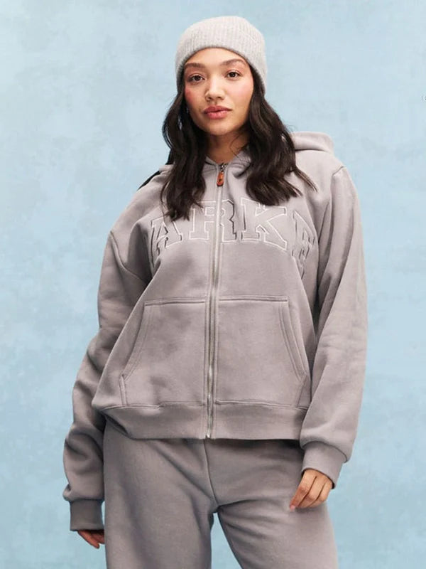Parke Monochrome Varsity Zip Up Hoodie Hoodie unisex detail view 3 | Dash Racegear — Parke Monochrome 2026 Grey Varsity Fleece Zip-Up Hoodie, relaxed fit with fleece lining for everyday comfort.