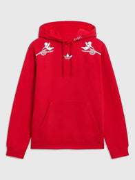 Arsenal Adidas x Places+Faces Hoodie Hoodie unisex front product view | Dash Racegear — Arsenal Adidas x Places + Faces 2025/26 red pullover fleece hoodie, perfect for fans and casual streetwear.
