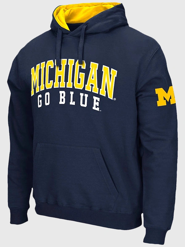 University of Michigan Hoodie Hoodie unisex detail view 2 | Dash Racegear — Navy blue Wolverines Hoodie for men, cozy, casual, and perfect for cheering on Michigan on campus or off.