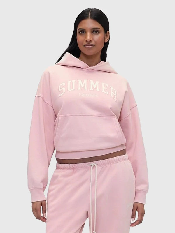 Gap × Summer Fridays Pink Hoodie Hoodie unisex front product view | Dash Racegear — Gap × Summer Fridays Pink Logo Oversized Fleece Pullover Hoodie, cozy and soft for casual everyday wear.