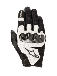 Alpinestars SMX-1 Air V2 Gloves, Black and White leather motorcycle sport gloves with mesh and hard knuckle protection.