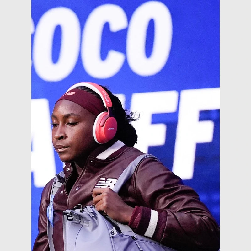 2025 US Open Coco Gauff New Balance Leather Jacket Leather Jacket unisex detail view 2 | Dash Racegear — New Balance leather jacket worn by Coco Gauff during US Open