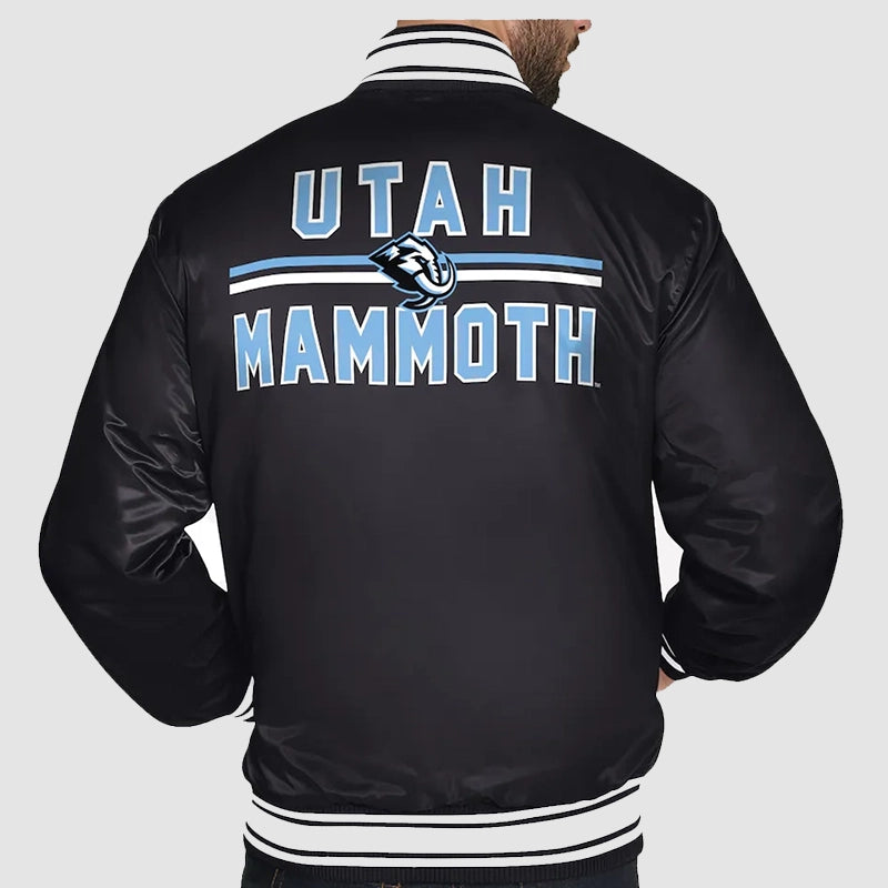 Utah Mammoth Full-Snap Black Starter Jacket Jacket unisex detail view 2 | Dash Racegear — Starter Utah Mammoth Jacket – Sleek Black Snap Design