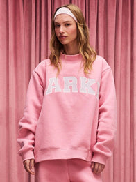 Parke Valentine’s Varsity Mockneck Pink Sweatshirt Sweatshirt unisex front product view | Dash Racegear — Dark pink Parke Valentine’s Varsity Mockneck Fleece Sweatshirt featuring a comfy fit for relaxed casual days.