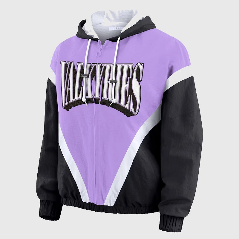 Golden State Valkyries Windbreaker Jacket Jacket unisex detail view 2 | Dash Racegear — Colorblock Valkyries jacket by Erin Andrews in black and purple full-zip