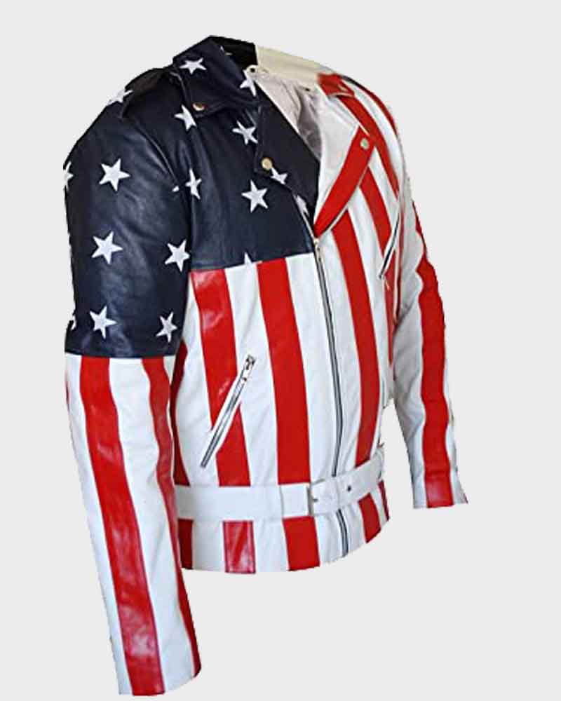 American Flag Leather Jacket Biker Jacket unisex detail view 2 | Dash Racegear — American Flag Leather Jacket