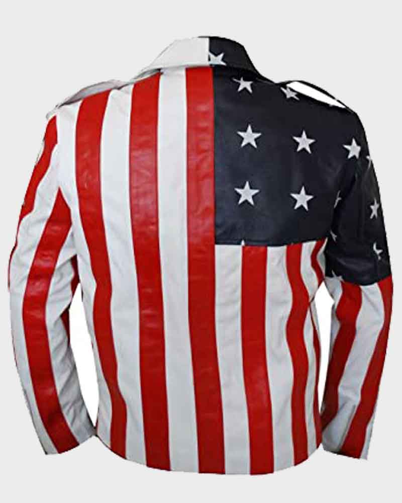 American Flag Leather Jacket Biker Jacket unisex detail view 3 | Dash Racegear — Vanilla Ice Mens American Flag Leather Jacket