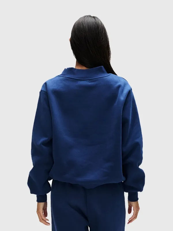 Parke Vintage Denim Varsity Mockneck Sweatshirt Sweatshirt unisex detail view 3 | Dash Racegear — 2026 Parke navy blue mockneck fleece sweatshirt, Varsity retro denim look for casual streetwear outfits.