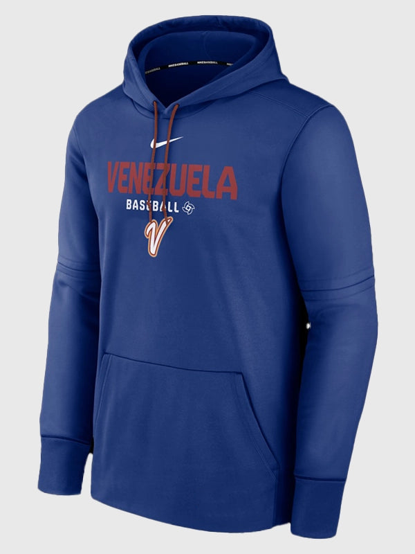 Venezuela 2026 World Baseball Classic Hoodie Hoodie unisex detail view 2 | Dash Racegear — Blue Therma Hoodie Venezuela 2026 World Baseball Classic by Nike, warm, casual, and perfect for fan style.