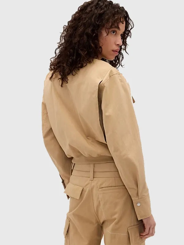 Gap × Victoria Beckham Bomber Jacket Bomber Jacket unisex detail view 3 | Dash Racegear — 2026 camel brown bomber jacket by Gap x Victoria Beckham, unisex style for casual daily outfits.