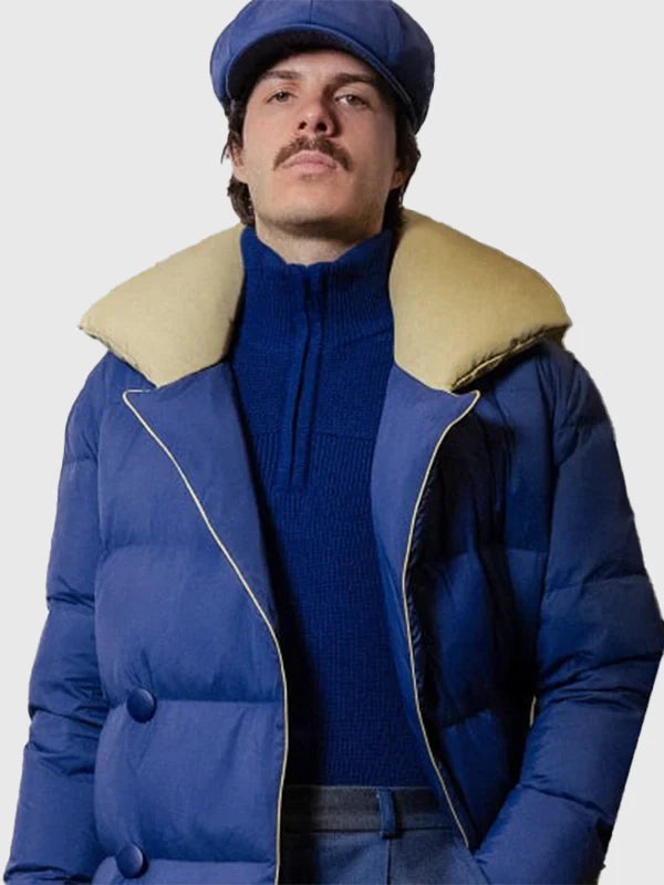 Milano Cortina 2026 Winter Olympics Victory Ceremony Coat Coat unisex detail view 2 | Dash Racegear — Milano Cortina 2026 victory ceremony puffer coat in navy blue with parachute design and celebratory Olympic flair.