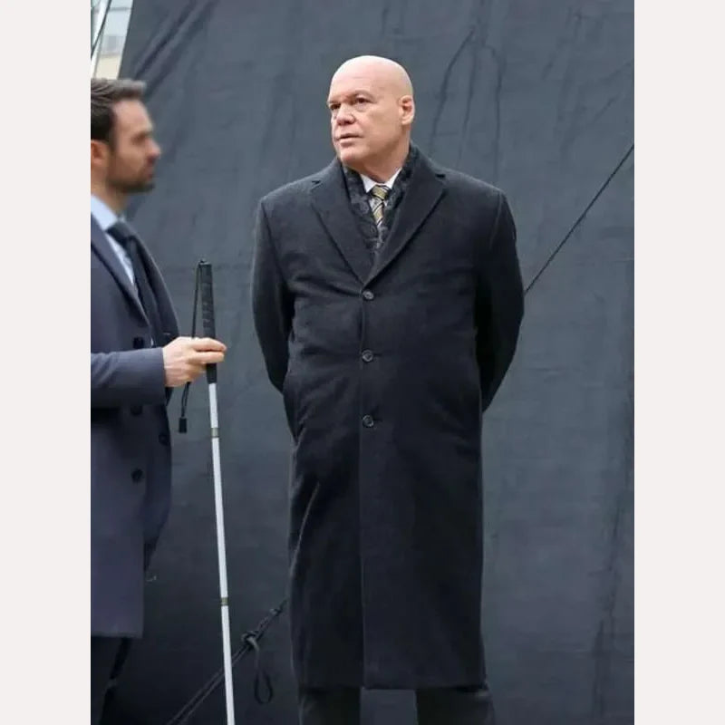Daredevil Born Again Wilson Fisk Black Coat Jacket unisex front product view | Dash Racegear — Wilson Fisk Long Black Coat – Daredevil Born Again Mafia Look
