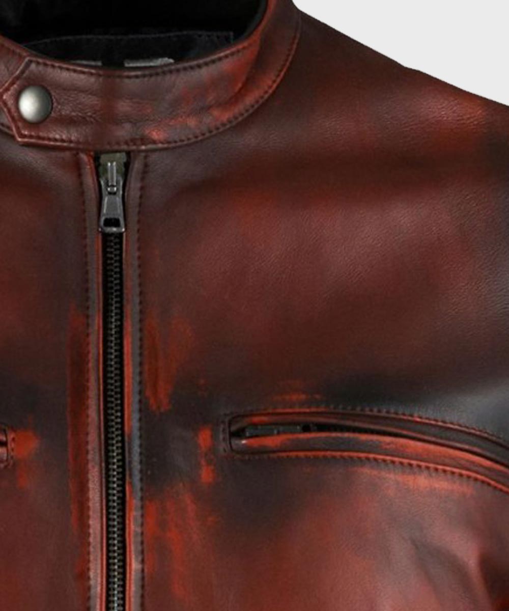 Mens Vintage Brown Distressed Retro Jacket Leather Jacket men detail view 2 | Dash Racegear — Brown Distressed Mens Vintage Retro Jacket