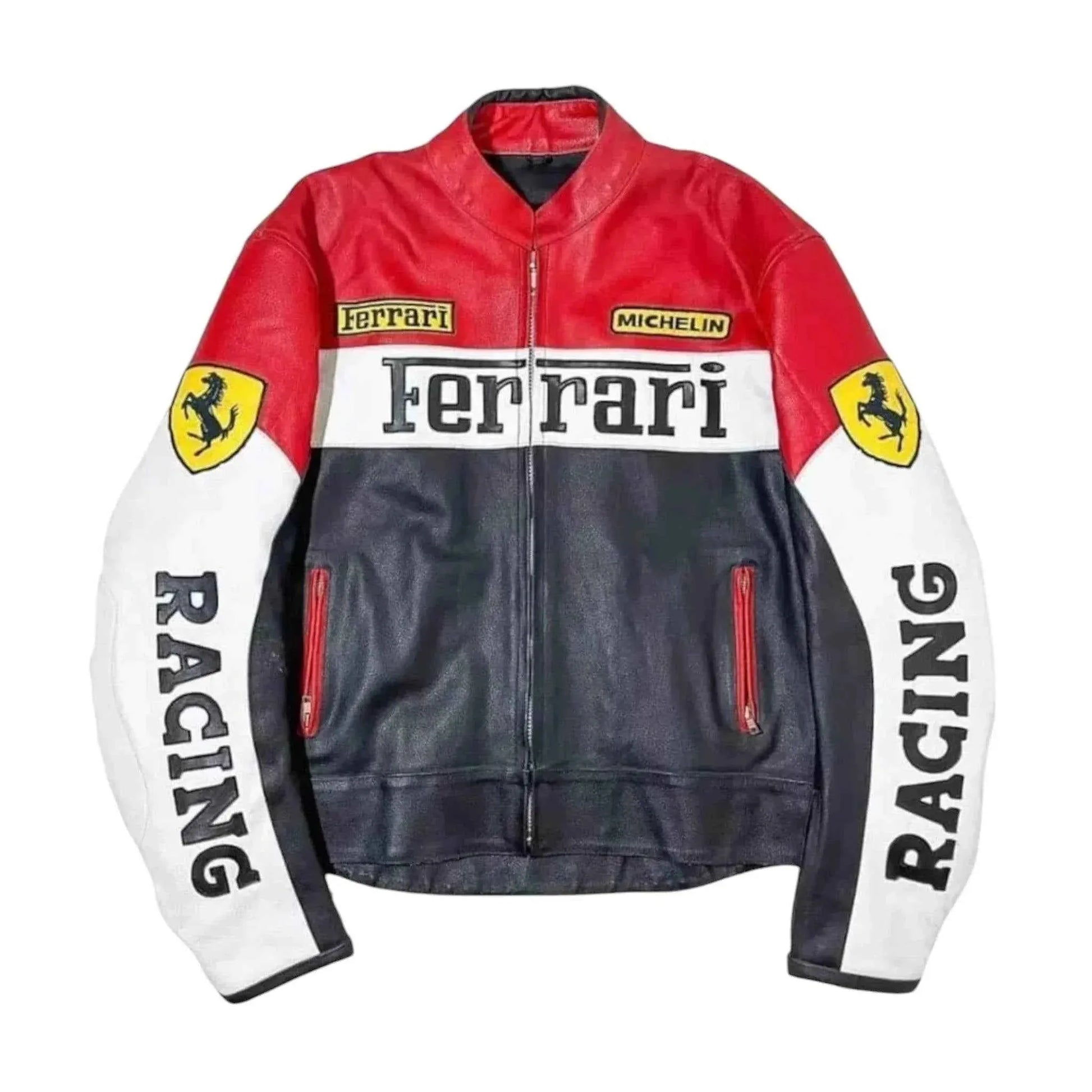 Vintage Ferrari Racing Leather Biker Jacket | Dash Racegear