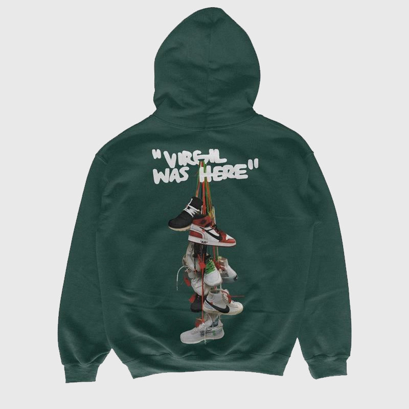 Virgil Was Here Hoodie Hoodie unisex front product view | Dash Racegear — Signature Virgil Was Here hoodie from designer streetwear line