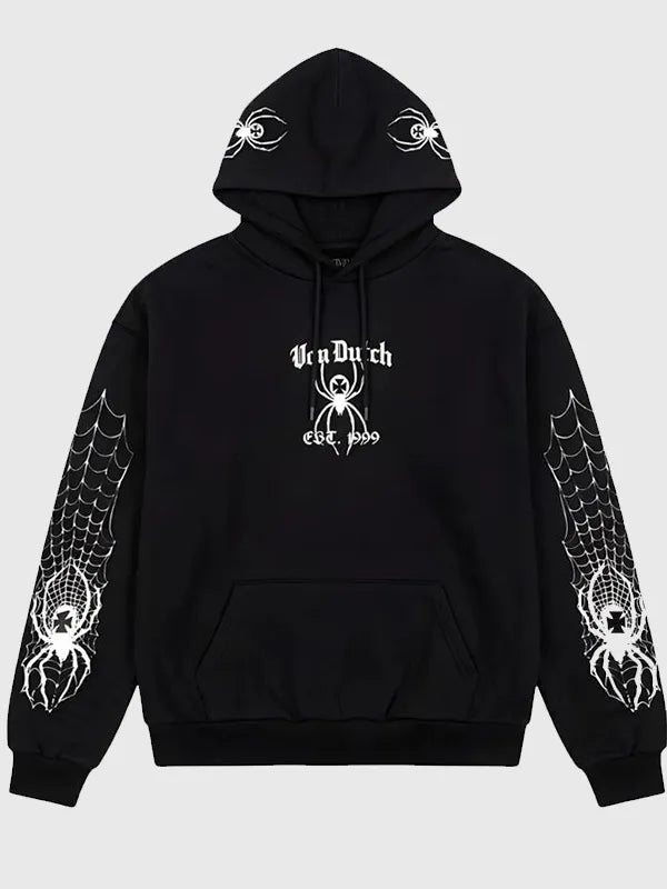 Spider Crest Hoodie Hoodie unisex front product view | Dash Racegear — Black Von Dutch Spider Crest hoodie for men, comfortable fleece with standout street style design.