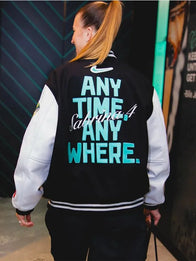 Sabrina Ionescu Nike Any Time Any Where Varsity Jacket Varsity Jacket unisex detail view 2 | Dash Racegear — New York Liberty WNBA Sabrina Ionescu Nike Any Time Any Where Varsity Jacket featuring premium comfort and bold basketball-inspired everyday…