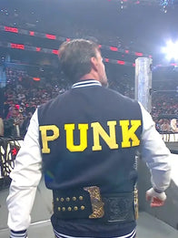CM Punk Steiner Bros Varsity Jacket Varsity Jacket unisex detail view 2 | Dash Racegear — Recreation University of Michigan varsity jacket with CM Punk inspired wrestling-era detailing