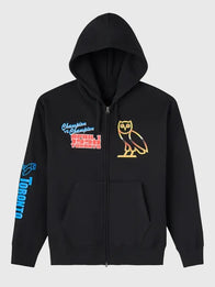 OVO x WWE Wrestlemania VI Hoodie Hoodie unisex front product view | Dash Racegear — WWE x OVO black hoodie WrestleMania VI 2026, soft fleece zip-up for everyday urban fashion looks.