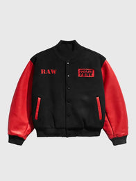Raw Is The War Varsity Jacket Varsity Jacket unisex detail view 4 | Dash Racegear — WWE Raw Is War black and red Chalk Line varsity jacket with bold retro logo, perfect for wrestling fans on event nights.