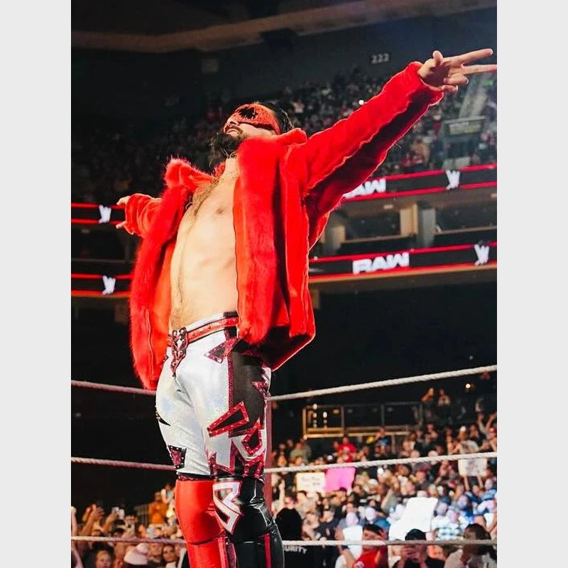 WWE Raw Seth Rollins Red Fur Jacket Jacket unisex detail view 7 | Dash Racegear — WWE Superstar Seth Rollins Red Fur Coat – Trendy Attire