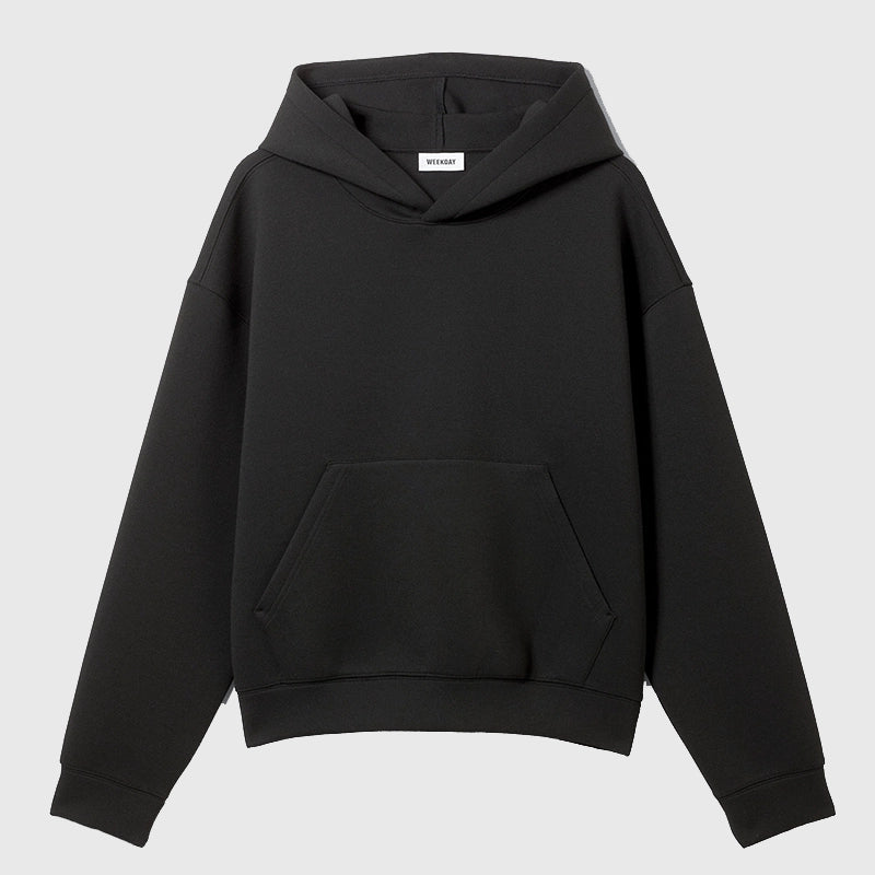 Weekday Scuba Hoodie Hoodie unisex front product view | Dash Racegear — 2025 black scuba-style hoodie from Weekday in cozy fleece fabric